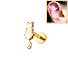 Φόρτωση εικόνας στο εργαλείο προβολής Συλλογής, Σκουλαρίκι επιχρυσωμένο τιτάνιο γάτα
