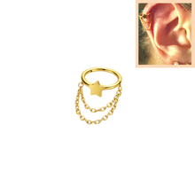 Φόρτωση εικόνας στο εργαλείο προβολής Συλλογής, Σκουλαρίκι κρίκος Helix τιτάνιο επίχρυσος με αστέρι και αλυσίδα
