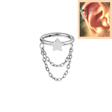 Φόρτωση εικόνας στο εργαλείο προβολής Συλλογής, Σκουλαρίκι κρίκος Helix τιτάνιο με αστέρι και αλυσίδα
