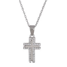 Φόρτωση εικόνας στο εργαλείο προβολής Συλλογής, Ασημένιο κολιέ σταυρός σε 2 Αποχρώσεις ASK925-0392.
