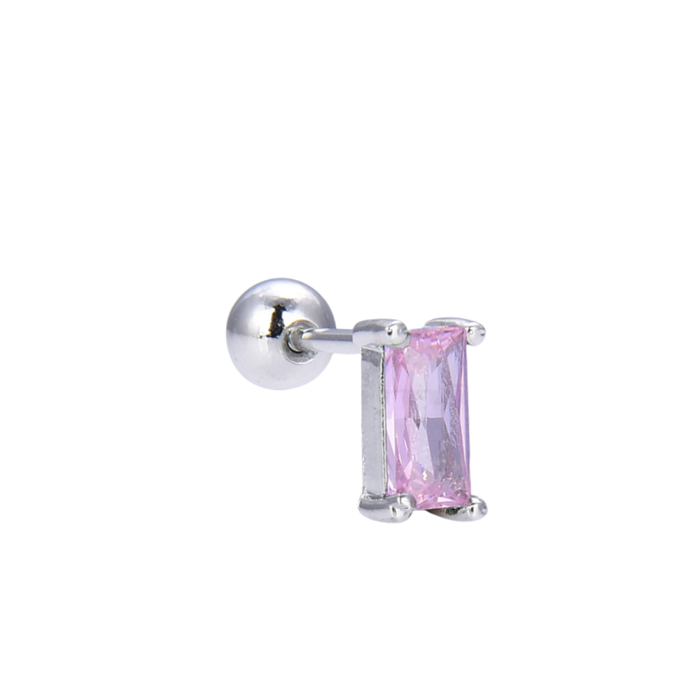 Σκουλαρίκι Tragus-Helix ορθογώνια ροζ πέτρα