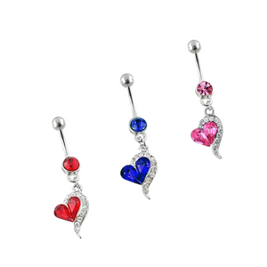 Σκουλαρίκι Αφαλού Κρεμαστή καρδιά σε 3 χρώματα