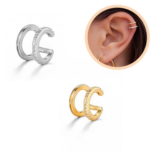 Ear cuff σε 2 αποχρώσεις διπλό με ζιργκον από ασήμι 925