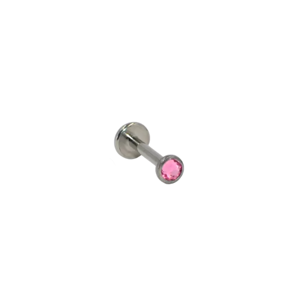 Σκουλαρίκι χειλιού ροζ γυαλιστερή πέτρα titanium