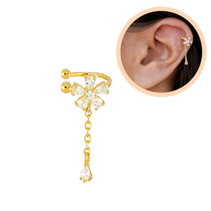 Ear cuff επιχρυσωμένο λουλούδι κρεμαστό από ασήμι 925