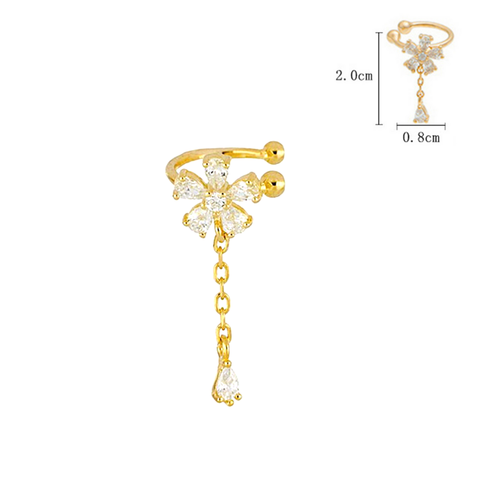 Ear cuff επιχρυσωμένο λουλούδι κρεμαστό από ασήμι 925