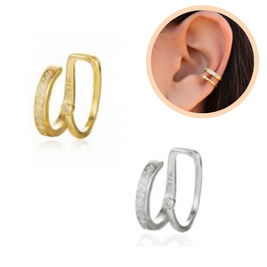 Ear cuff διπλό με λευκές πέτρες ζιργκόν από ασήμι 925 σε 2 Αποχρώσεις